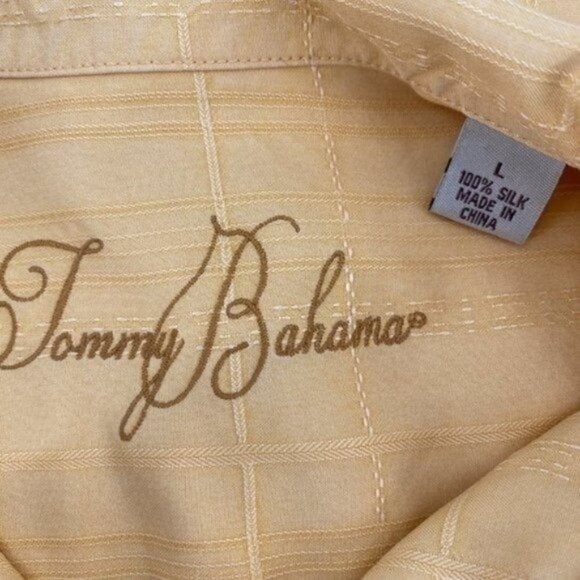 Tommy Bahama Yellow Tropical Silk Short Sleeve Button Down Vacation Large Shirt - Picture 5 of 8